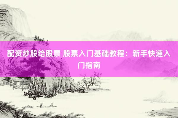 配资炒股给股票 股票入门基础教程：新手快速入门指南