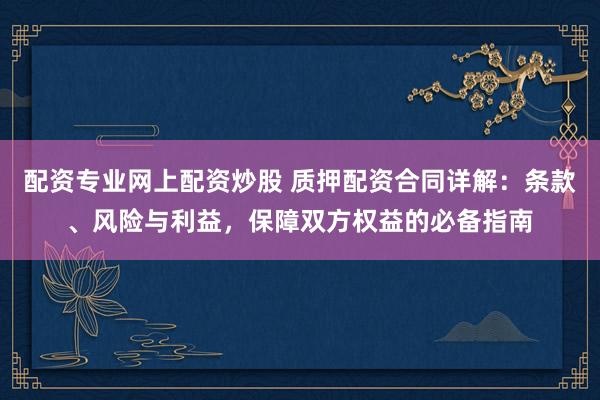 配资专业网上配资炒股 质押配资合同详解：条款、风险与利益，保障双方权益的必备指南