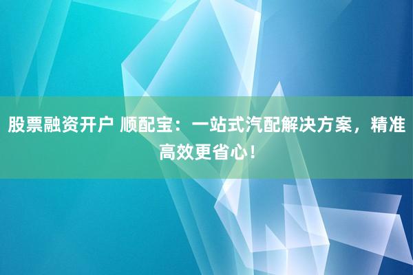 股票融资开户 顺配宝：一站式汽配解决方案，精准高效更省心！