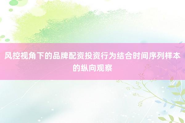 风控视角下的品牌配资投资行为结合时间序列样本的纵向观察