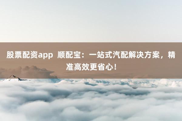 股票配资app  顺配宝：一站式汽配解决方案，精准高效更省心！