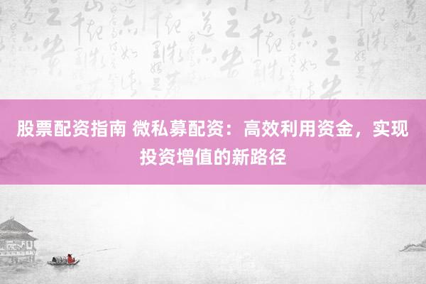 股票配资指南 微私募配资：高效利用资金，实现投资增值的新路径